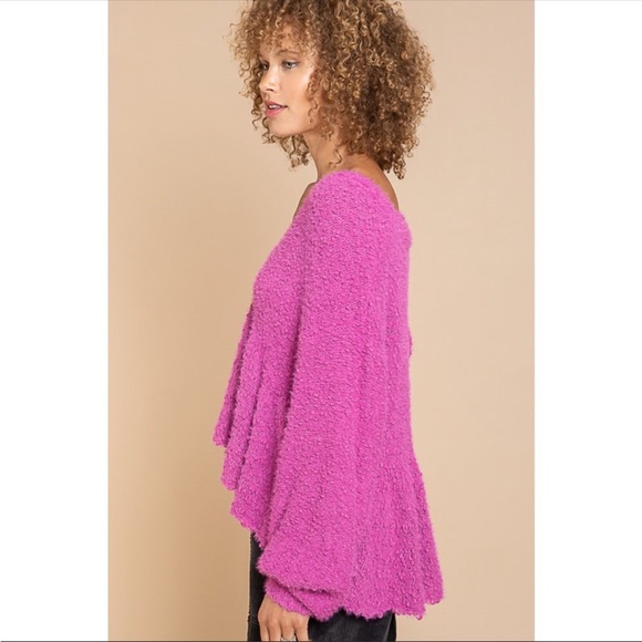 Hot Pink Magenta Balloon Sleeves Popcorn Sweater - Picture 3 of 11